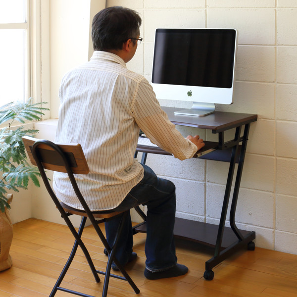 パソコンデスク 幅60cm ラック付き キャスター付き 木目調 （ PCデスク パソコンラック デスク ワークデスク 机 スリム 省スペース 収納 幅 60 キーボードスライダー プリンター収納 パソコン ラック PCラック ）_4