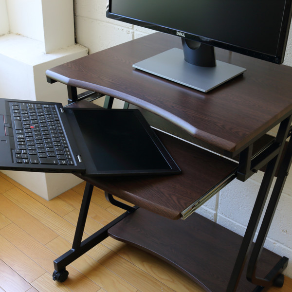 パソコンデスク 幅60cm ラック付き キャスター付き 木目調 （ PCデスク パソコンラック デスク ワークデスク 机 スリム 省スペース 収納 幅 60 キーボードスライダー プリンター収納 パソコン ラック PCラック ）_5