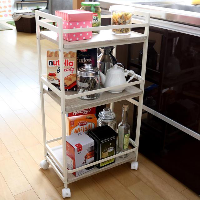 キッチンワゴン 幅43.5cm 3段 ヴィンテージ調 （ キッチン収納 収納