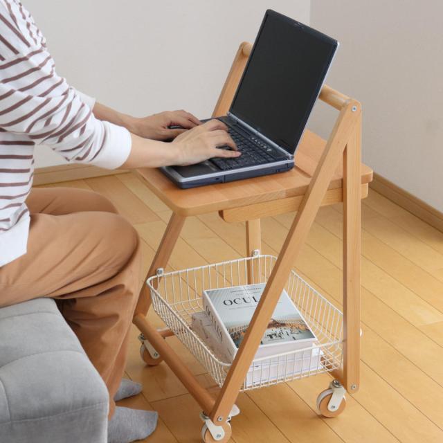 サイドテーブル キャスター付 テーブルワゴン 高さ70cm リヴ （ 収納 バスケット ミニデスク サブデスク タブレットスタンド テーブル ワゴン ナイトテーブル ミニテーブル ソファ ベッド 横 棚 木製 北欧 ナチュラル ）