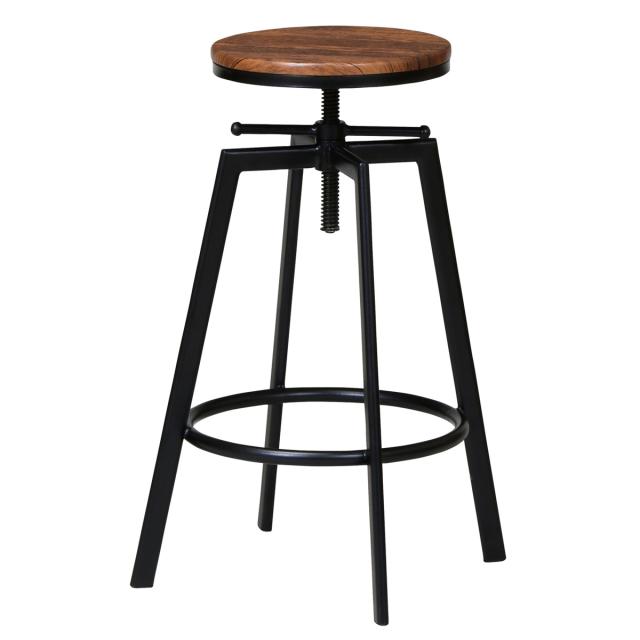 ハイスツール スチールフレーム 座面高調節機能 （ カウンターチェア ハイチェア バーチェア ハイタイプ キッチン チェア 椅子 ミニテーブル 丸 ラウンド ヴィンテージ風 木目調 スチール脚 ）の通販は