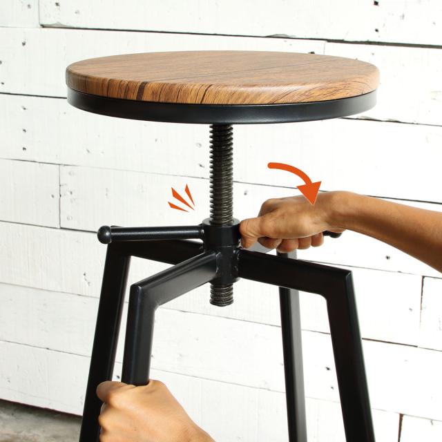 ハイスツール スチールフレーム 座面高調節機能 （ カウンターチェア ハイチェア バーチェア ハイタイプ キッチン チェア 椅子 ミニテーブル 丸 ラウンド ヴィンテージ風 木目調 スチール脚 ）_5