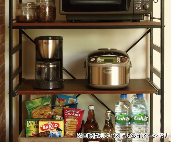 キッチンラック 幅75cm スライド棚 スチール S字フック3個付き SARA （ 食器棚 収納 家電ラック キッチンボード 収納ラック おしゃれ オープン収納 棚 ラック フック付き ブラウン ナチュラル ）_4