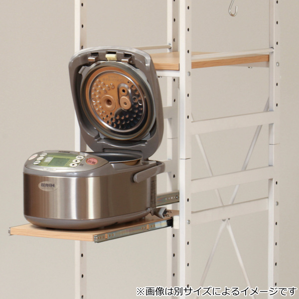 キッチンラック 幅75cm スライド棚 スチール S字フック3個付き SARA （ 食器棚 収納 家電ラック キッチンボード 収納ラック おしゃれ オープン収納 棚 ラック フック付き ブラウン ナチュラル ）_5