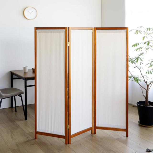 衝立 3連 高さ150cm 帆布 和風 天然木 完成品 （ パーテーション 間仕切り 目隠し パーティション スクリーン 屏風 自立 折りたたみ ついたて 3連スクリーン 仕切り おしゃれ 部屋 和室 洋室 玄関 インテリア 蝶番 分解 ）_3