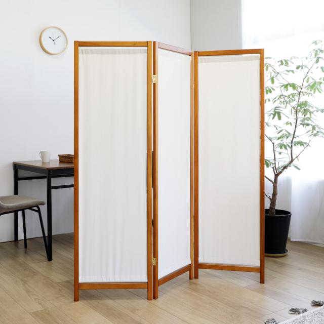 衝立 3連 高さ150cm 帆布 和風 天然木 完成品 （ パーテーション 間仕切り 目隠し パーティション スクリーン 屏風 自立 折りたたみ ついたて 3連スクリーン 仕切り おしゃれ 部屋 和室 洋室 玄関 インテリア 蝶番 分解 ）_4