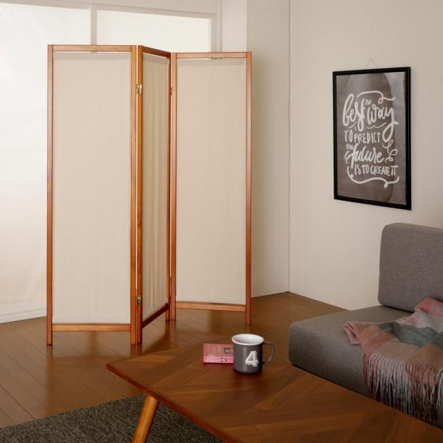 衝立 3連 高さ150cm 帆布 和風 天然木 完成品 （ パーテーション 間仕切り 目隠し パーティション スクリーン 屏風 自立 折りたたみ ついたて 3連スクリーン 仕切り おしゃれ 部屋 和室 洋室 玄関 インテリア 蝶番 分解 ）_5