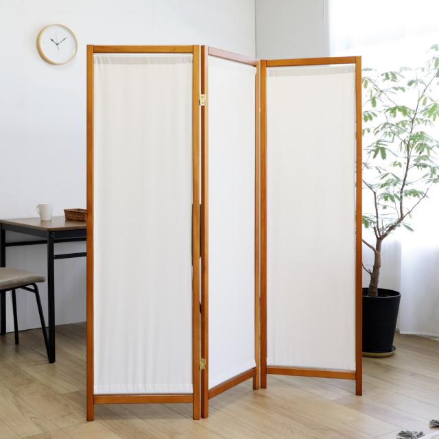 衝立 3連 高さ150cm 帆布 和風 天然木 完成品 （ パーテーション