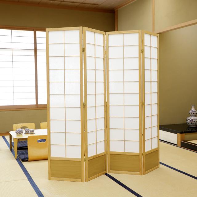 和風衝立 4連 折りたたみ 高さ180cm 天然木 完成品 不織布 （ 衝立 和風 目隠し パーテーション スクリーン 自立 間仕切り 仕切り パーティション パーティーション サロン オフィス 店舗 飲食店 事務所 四連 ）_8