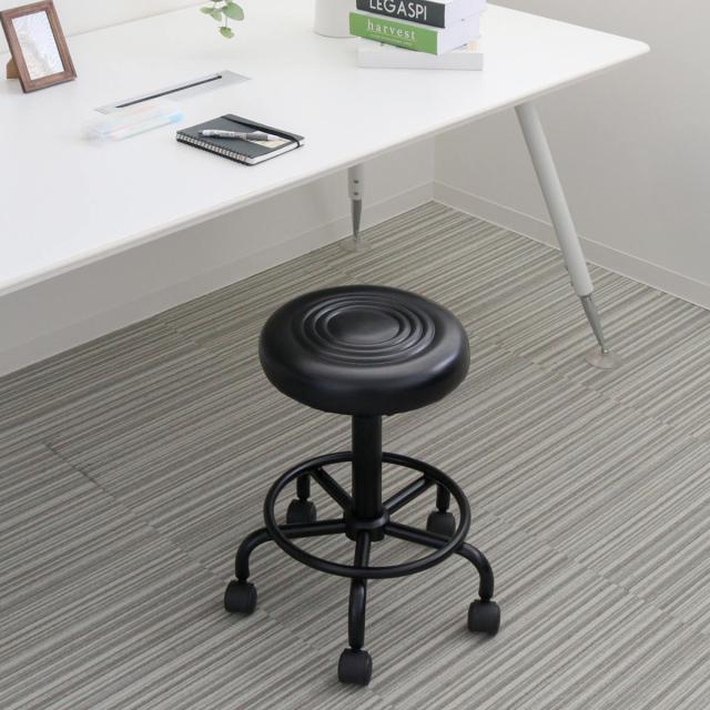 キャスターチェア 昇降式 背なしタイプ ブラックフレーム （ ワークチェア デスクチェア カウンターチェア 高さ調節 丸 足掛け シンプル 背もたれなし スツール 腰掛け ）