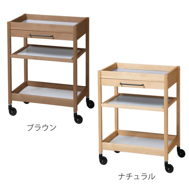 キッチンワゴン 幅60cm TORE 引き出し付き 天然木 可動棚 キャスター付き （ ワゴン 木製 リバーシブル棚板 両面 3段 メラミン天板 トーレ キッチン 収納 家具 引出し ブラウン ナチュラル 選べる棚板 グレー ）_2