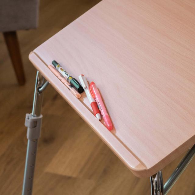 サイドテーブル 高さ56.5cm〜89cm 折りたたみ 昇降式 角度調節 （ テーブル ナイトテーブル ベッドテーブル ソファーテーブル スリム 省スペース 簡易デスク 横50×縦40cm 木目調 コの字 コンパクト ナチュラル ブラウン ）_6