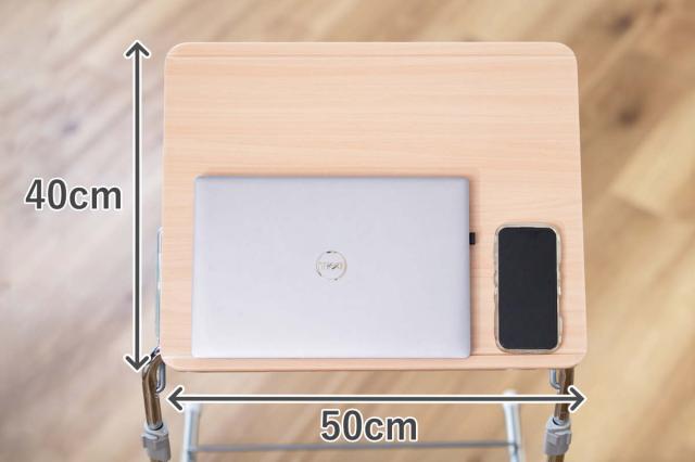 サイドテーブル 高さ56.5cm〜89cm 折りたたみ 昇降式 角度調節 （ テーブル ナイトテーブル ベッドテーブル ソファーテーブル スリム 省スペース 簡易デスク 横50×縦40cm 木目調 コの字 コンパクト ナチュラル ブラウン ）_7
