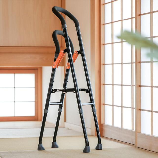 杖 手すり 立ち上がり 補助手すり 折りたたみ 軽量 多脚杖 非課税 （ 2段 約 高さ70〜85cm 補助 つかまり立ち 介護用品 ステッキ 室内用 アルミ 介助用 立ち上がり補助手すり 介護 ）