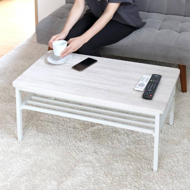 【アウトレット】 センターテーブル 幅80cm ラック スチール脚 （ テーブル ローテーブル リビングテーブル 長方形 コンパクト 収納 天板下 棚付き おしゃれ 白 木目調 コンパクト リビング 北欧風 ヴィンテージ調 ）_17