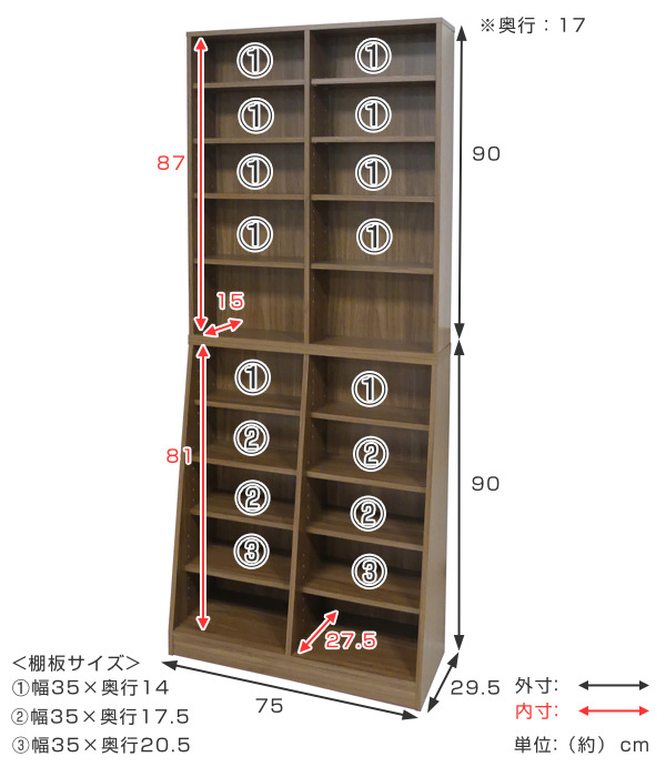 本棚 ホームシェルフ 大量収納 ハイタイプ 幅75cm （ オープンラック ラック シェルフ 薄型 文庫本 漫画 マンガ 大容量 収納棚 省スペース スリム 壁面収納 コミック 収納 漫画収納 ブラウン 白 おしゃれ 一人暮らし 本棚 スリム）_2