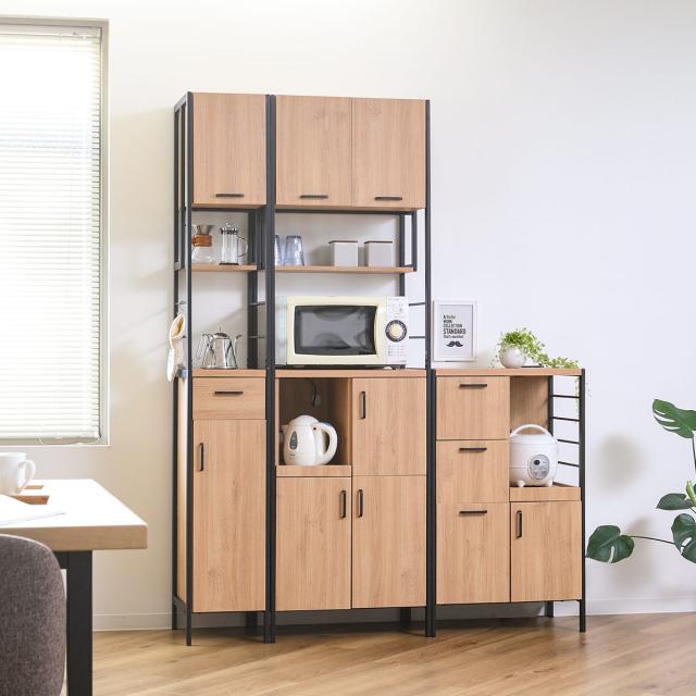 食器棚 ハイタイプ シンプルモダン スチールフレーム ART 幅60cm （ キッチン収納 収納 棚 引き出し レンジ台 食器収納 キッチンキャビネット コンセント付き ブラウン ナチュラル 家電収納 木目調 食器棚 60cm）_17