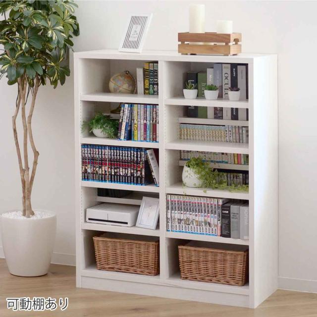 本棚 コミックラック 5段2列 前後棚板 幅90cm （ ラック 棚 シェルフ 飾り棚 収納 日本製 ディスプレイラック 家具 大容量 強化棚板 可動棚 シンプル ）_11