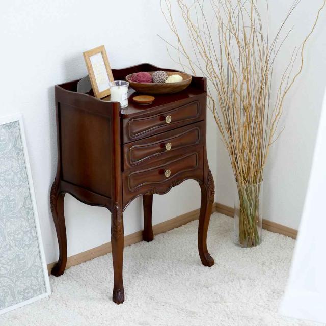 木製クラシックキャビネット 3引き出し サイドチェスト 3段 猫脚