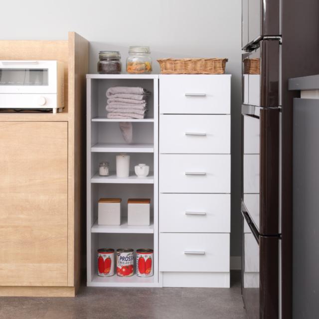 スリムラック 幅30cm 収納ラック 棚 すき間収納 ストッカー 引出し5段 ( ラック 本棚 チェスト キッチン収納 ランドリー A4対応 タオル収納 上下分割 セパレート 隙間 ブラウン ホワイト 可動棚 )の通販は スリムラック 幅30cm 収納ラック 棚 すき間収納 ストッカー 引出し5段 ( ラック 本棚 チェスト キッチン収納 ランドリー A4対応 タオル収納 上下分割 セパレート 隙間 ブラウン ホワイト 可動棚 )の通販は