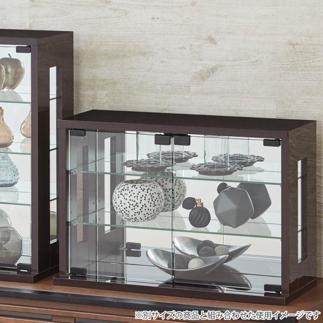 卓上コレクションケース 幅60cm 横型 ガラス （ コレクションラック 卓上 収納 ディスプレイケース ガラス扉 飾り棚 フィギュア フィギュアケース 透明 ケース ガラス棚 背面ミラー ホワイト ダークブラウン ）_16