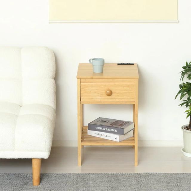 サイドテーブル 高さ61cm 引出し付 Bamboo （ 竹製 コンセント付き ナイトテーブル ミニテーブル ソファ ベッド 横 収納 棚 ラック コンパクト ナチュラル モダン 和モダン ）_10
