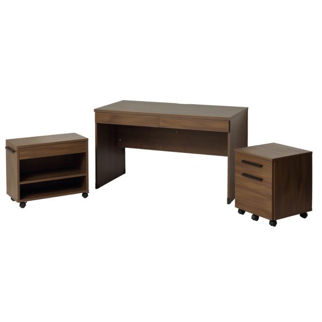 パソコンデスク 3点セット チェスト付き ラック付き クラッシー （ デスク 幅120cm チェスト ラック キャビネット デスクセット ユニットデスク 木目調 システムデスク オープンラック キャスター付き 引き出し 収納 A4サイズ ）_10