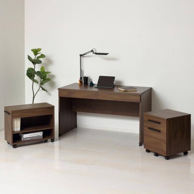 パソコンデスク 3点セット チェスト付き ラック付き クラッシー （ デスク 幅120cm チェスト ラック キャビネット デスクセット ユニットデスク 木目調 システムデスク オープンラック キャスター付き 引き出し 収納 A4サイズ ）