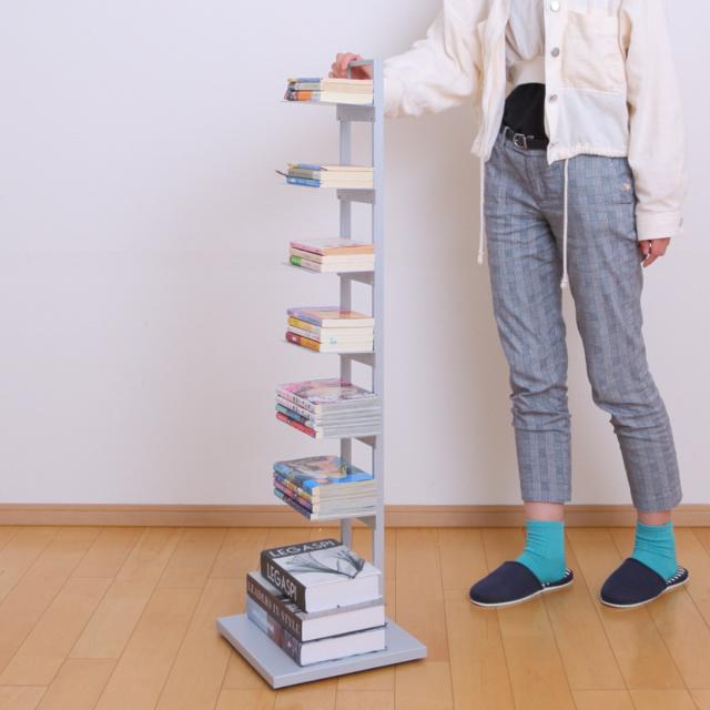 ブックタワー 幅30cm キャスター付き 高さ110cm 積読 つんどく （ マガジンラック ブックシェルフ 6段 本棚 ラック 収納 スリム スチール 可動棚 インテリア ディスプレイ 高さ調節 隠しキャスター ブラック グレー ）_11