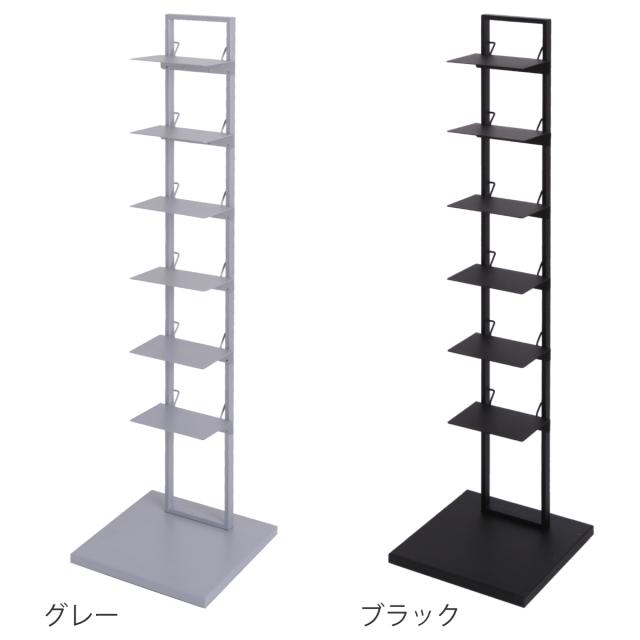 ブックタワー 幅30cm キャスター付き 高さ110cm 積読 つんどく （ マガジンラック ブックシェルフ 6段 本棚 ラック 収納 スリム スチール 可動棚 インテリア ディスプレイ 高さ調節 隠しキャスター ブラック グレー ）_3