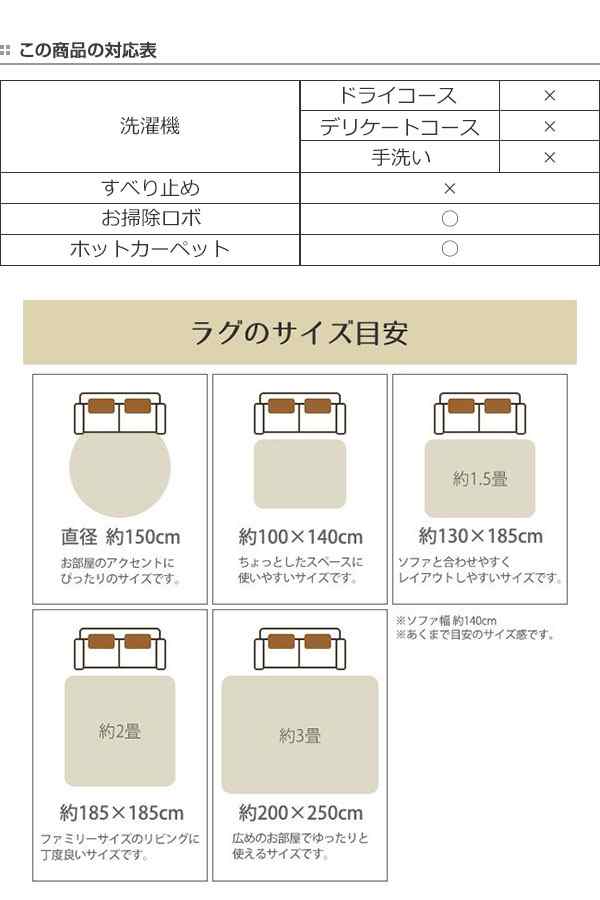 190 240 ラグ 大き さ