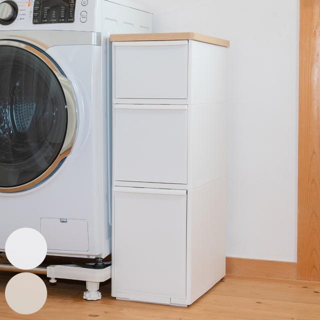 キッチンストッカー スリムストレージ 耐熱木天板ストッカー ワイド 幅27.2cm 3段 MS-111DLWT （ スリム 天板付き ストッカー スリムストッカー 隙間収納 すき間 収納ストッカー プラスチック 木天板 収納 キッチン収納 三段 ）の通販は