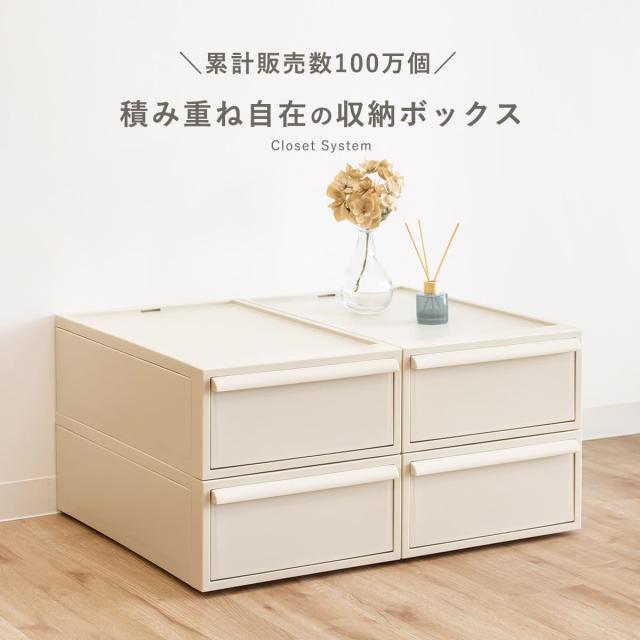 収納ケース 同色4個セット 引き出し S 幅32×奥行52×高さ16.1cm クローゼットシステム （ 収納 クローゼット 衣類収納 衣装ケース 積み重ね プラスチック 日本製 ）_1