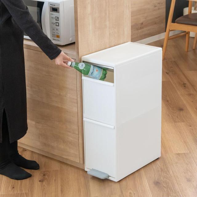 ゴミ箱 35L 幅25.5cm 2段 分別 スイングステーション ワイド （ 35リットル 縦型 ダストボックス ごみ箱 キッチン ふた付き 分別ゴミ箱 スリム ペダル式 シンプル 引き出し おしゃれ スイングふた ペダル カウンター下 隙間 収納 ）_19