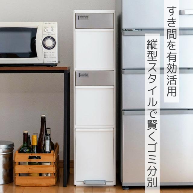 ゴミ箱 55L 幅25.5cm 3段 分別 スイングステーション ワイド （ 55リットル 縦型 ダストボックス ごみ箱 キッチン ふた付き 分別ゴミ箱 スリム ペダル式 シンプル 引き出し おしゃれ スイングふた ペダル 隙間 収納 ）_1