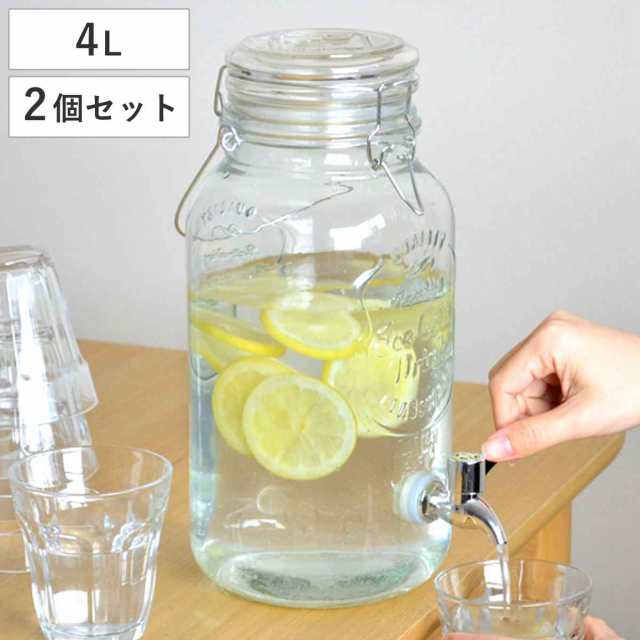 ドリンクサーバー 4L ガラス 蛇口付き 2個セット （ 梅酒 果実酒