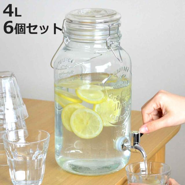 ドリンクサーバー 4L ガラス 蛇口付き 6個セット （ 梅酒 果実酒