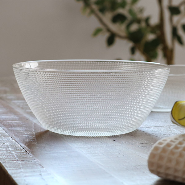 ボウル 18cm あられ 皿 食器 洋食器 ガラス製 （ 中鉢 お皿