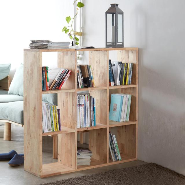 オープンシェルフ 3×3 幅109cm ラバーウッド 無垢材 （ シェルフ