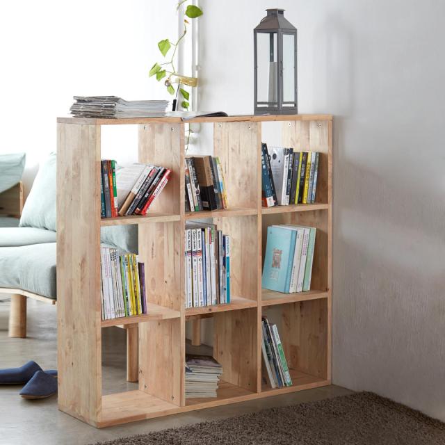 オープンシェルフ 3×3 幅109cm ラバーウッド 無垢材 （ シェルフ