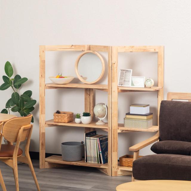 パーテーション風 ジグザグシェルフ 幅135cm ラバーウッド 無垢材 （ ジグザグ シェルフ オープンラック 天然木 NATURAL SIGNATURE 木製 シンプル 飾り棚 ラック 棚 間仕切り ）