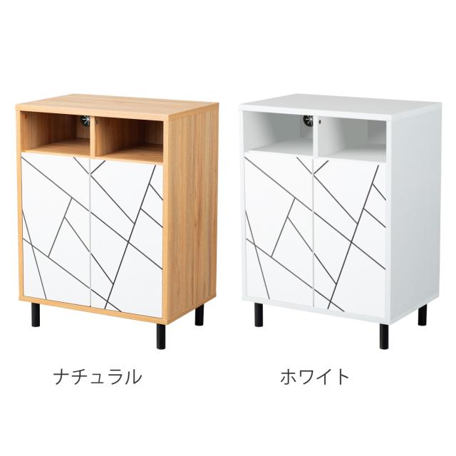キャビネット 幅59cm 幾何学模様 （ カトレア 棚 ラック リビング収納 可動棚 お掃除ロボット対応 飾り棚 家具 幾何学柄 モノトーン ナチュラル ホワイト 配線穴 ）_3