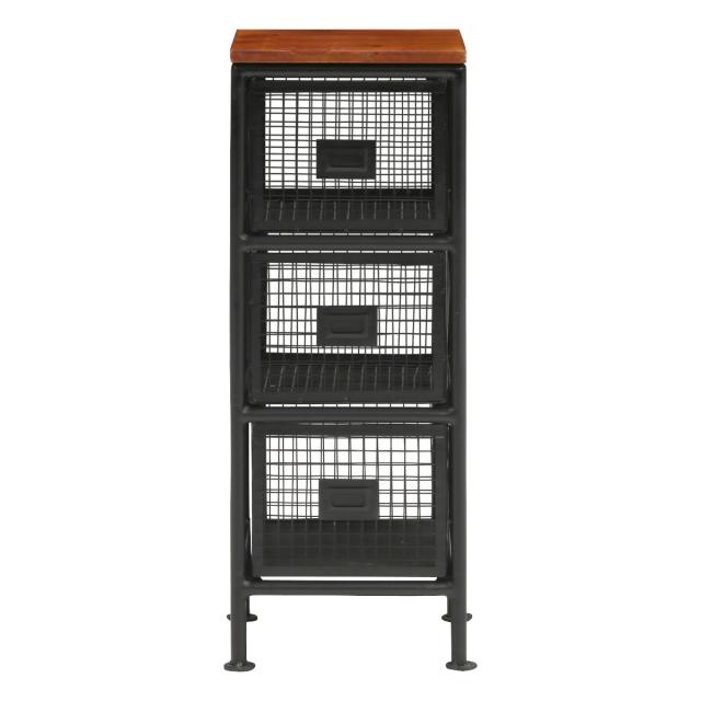 スチールメッシュ スリムチェスト 幅30cm 引出し3杯 木天板 完成品 （ チェスト スチール 引き出し 3杯 木製天板 棚 ラック 飾り棚 カゴ メッシュ ブラック ）