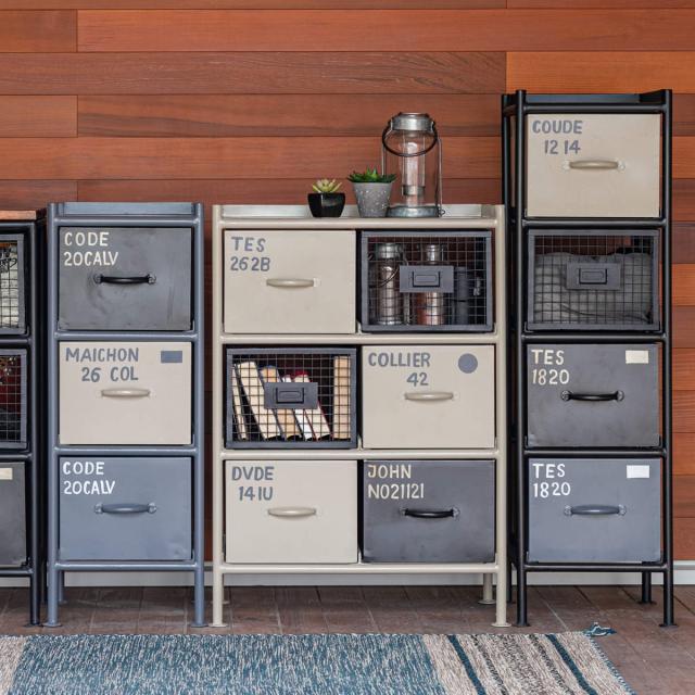 スチールチェスト 縦型 幅85cm 引出し12杯 インダストリアル 完成品