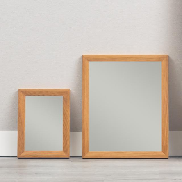 立てかけミラー 50×60cm フレア （ ミラー 鏡 ウォールミラー 立て掛け 天然木 木製フレーム 置き型 かがみ 玄関 四角 オーク無垢材 ナチュラル ）