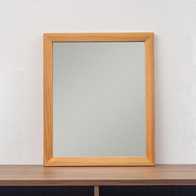 立てかけミラー 50×60cm フレア （ ミラー 鏡 ウォールミラー 立て掛け 天然木 木製フレーム 置き型 かがみ 玄関 四角 オーク無垢材 ナチュラル ）