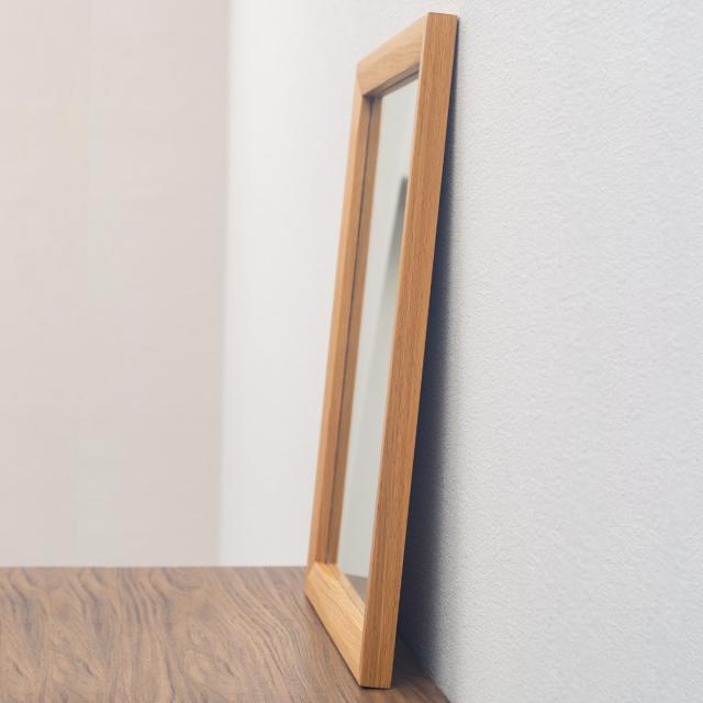 立てかけミラー 50×60cm フレア （ ミラー 鏡 ウォールミラー 立て掛け 天然木 木製フレーム 置き型 かがみ 玄関 四角 オーク無垢材 ナチュラル ）