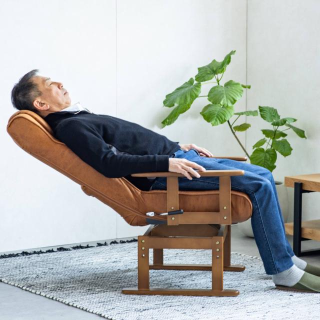 高座椅子 座面高41〜44cm 回転 肘掛け付き アポロ レザーファブリック （ 座椅子 360度回転 リクライニング 7段階 レバー式 ハイバック 肘付き 角度調節 高さ調整 1人掛け チェア 椅子 リラックス ウレタン ポケットコイル ）_15