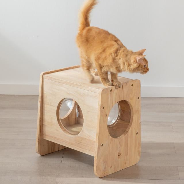 キャットキューブ NATURAL SIGNATURE （ キャットハウス 猫ハウス チェア スツール 腰掛け イス 椅子 サイドテーブル 座れる 積み重ね 木製 天然木 ナイトテーブル ダイニングチェア ネコ家具 デスクチェア ）