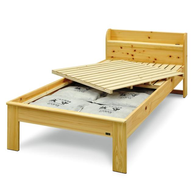 すのこベッド 森の寝床 ひのき ヘッドキャビネット セミダブル （ 開梱設置 調湿竹炭材入り スノコ ベット ベッド フレームのみ 木製 宮棚 コンセント 天然木 無垢材 防カビ 脱臭 湿気 カビ ダニ 対策 快適 日本製 ）の通販は